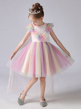 Pink Jewel Neck Short Sleeves Kids Social Party Dresses Princess Dress-Dbrbridal
