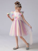 Pink Jewel Neck Short Sleeves Kids Social Party Dresses Princess Dress-Dbrbridal