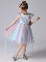 Pink Jewel Neck Short Sleeves Kids Social Party Dresses Princess Dress-Dbrbridal