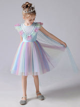 Pink Jewel Neck Short Sleeves Kids Social Party Dresses Princess Dress-Dbrbridal