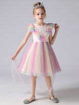 Pink Jewel Neck Short Sleeves Kids Social Party Dresses Princess Dress-Dbrbridal