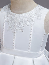 Pink Jewel Neck Sleeveless A-Line Bows Flowers Polyester Cotton Tulle Polyester Formal Kids Pageant flower girl dresses-Dbrbridal