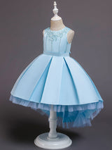 Pink Jewel Neck Sleeveless A-Line Bows Flowers Polyester Cotton Tulle Polyester Formal Kids Pageant flower girl dresses-Dbrbridal