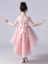 Pink Jewel Neck Sleeveless Bows Formal Kids Pageant flower girl dressesLace Princess Dress-Dbrbridal