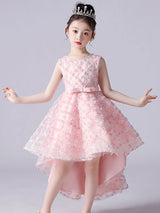 Pink Jewel Neck Sleeveless Bows Formal Kids Pageant flower girl dressesLace Princess Dress-Dbrbridal