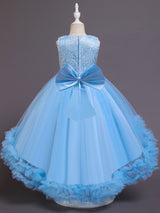 Pink Jewel Neck Sleeveless Polyester Cotton Tulle Flowers Kids Party Dresses-Dbrbridal