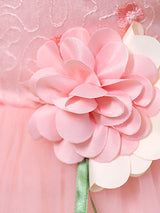 Pink Jewel Neck Sleeveless Polyester Cotton Tulle Flowers Kids Party Dresses-Dbrbridal