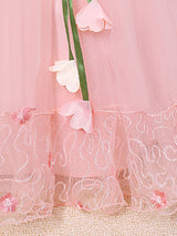 Pink Jewel Neck Sleeveless Polyester Cotton Tulle Flowers Kids Party Dresses-Dbrbridal