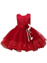 Pink Jewel Neck Sleeveless Polyester Cotton Tulle Flowers Kids Party Dresses-Dbrbridal
