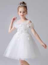 Pink Jewel Neck Sleeveless Short Princess Lace flower girl dresses-Dbrbridal