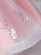 Pink Jewel Neck Sleeveless Short Princess Lace Flowers Kids Social Party Dresses-Dbrbridal