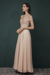 Pink Lace-up Off-the-shoulder Chiffon Formal Dress Online-Dbrbridal