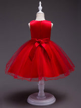 Pink Round Neck Sleeveless Tutu Dress Tulle Rhinestones Studded Girls Dinner Party Dresses-Dbrbridal