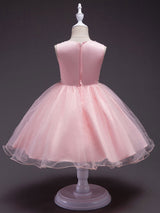 Pink Round Neck Sleeveless Tutu Dress Tulle Rhinestones Studded Girls Dinner Party Dresses-Dbrbridal