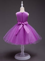 Pink Round Neck Sleeveless Tutu Dress Tulle Rhinestones Studded Girls Dinner Party Dresses-Dbrbridal