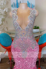 Pink Scoop Sleeveless Mermaid Prom Dresses With Sequins Beadings-Dbrbridal