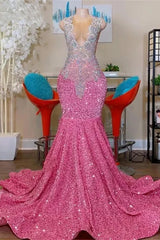 Pink Scoop Sleeveless Mermaid Prom Dresses With Sequins Beadings-Dbrbridal