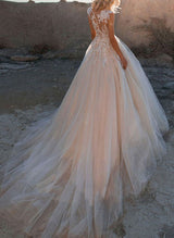 Pink Wedding Dresses Train Appliques Lace-Dbrbridal