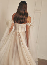 Pleated Tulle Off-The-Shoulder Chic A-line Wedding Dresses Split Front for the Summer Beach-Dbrbridal