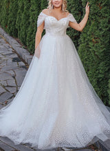 Plus Size Chic A-line Elegant Sweetheart Sleeveless Sweep Train Lace Wedding Dresses-Dbrbridal