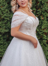 Plus Size Chic A-line Elegant Sweetheart Sleeveless Sweep Train Lace Wedding Dresses-Dbrbridal