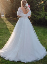 Plus Size Chic A-line Elegant Sweetheart Sleeveless Sweep Train Lace Wedding Dresses-Dbrbridal