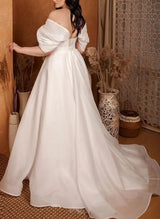 Plus Size Chic A-line Elegant Sweetheart Sleeveless Sweep Train Tulle Wedding Dresses-Dbrbridal