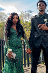 Plus Size Dark Green Lace Appliques Mermaid V-Neck Prom Dress-Dbrbridal