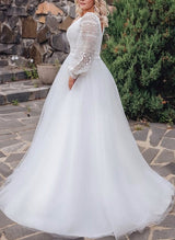 Plus Size Wedding Dress Chic A-line V-Neck Sweep Train in Lace-Dbrbridal