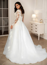 Plus Size Wedding Dress Long Sleeves Appliques Lace-Dbrbridal