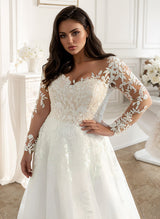 Plus Size Wedding Dress Long Sleeves Appliques Lace-Dbrbridal