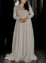 Plus Size Wedding Dress Sparkly Long Sleeves-Dbrbridal