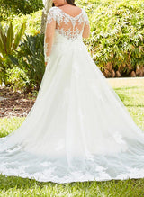 Plus Size Wedding Dresses Appliques Lace Ball-Gown V-neck Sweep Train-Dbrbridal