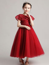 Pretty Jewel Neck Tulle Sleeveless Ankle Length Princess Embroidered Kids Party Dress-Dbrbridal