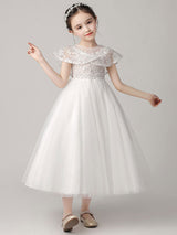 Pretty Jewel Neck Tulle Sleeveless Ankle Length Princess Embroidered Kids Party Dress-Dbrbridal