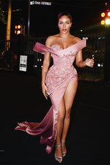 Pretty Long Pink Mermaid Popular Beading Sleeveless Prom Dress With Slit-Dbrbridal