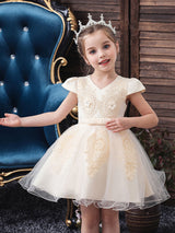 Pretty V Neck Short Sleeves Flowers Kids Party flower girl dresses-Dbrbridal
