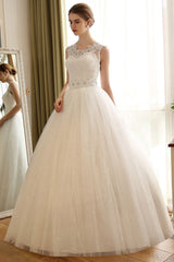 Princess Ball Gown Wedding Dresses Lace Applique Sexy Backless Beaded Sash Sequin Long Ivory Bridal Dress-Dbrbridal