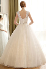 Princess Ball Gown Wedding Dresses Lace Applique Sexy Backless Beaded Sash Sequin Long Ivory Bridal Dress-Dbrbridal
