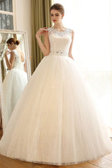 Princess Ball Gown Wedding Dresses Lace Applique Sexy Backless Beaded Sash Sequin Long Ivory Bridal Dress-Dbrbridal