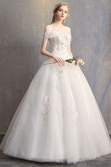 Princess Ball Gown Wedding Dresses Off The Shoulder Ivory Lace Beaded Long Bridal Dress-Dbrbridal