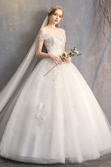 Princess Ball Gown Wedding Dresses Off The Shoulder Ivory Lace Beaded Long Bridal Dress-Dbrbridal