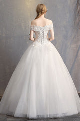 Princess Ball Gown Wedding Dresses Off The Shoulder Ivory Lace Beaded Long Bridal Dress-Dbrbridal