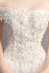 Princess Ball Gown Wedding Dresses Off The Shoulder Ivory Lace Beaded Long Bridal Dress-Dbrbridal