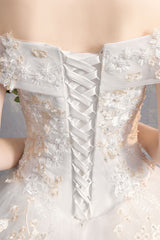 Princess Ball Gown Wedding Dresses Off The Shoulder Ivory Lace Beaded Long Bridal Dress-Dbrbridal
