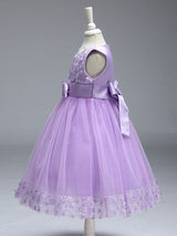 Princess Lilac Purple Lace Tulle Ribbon Bows Kids Tutu Party Dress-Dbrbridal
