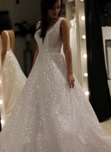 Princess Open Back Wedding Dresses Sparkly Sequins-Dbrbridal
