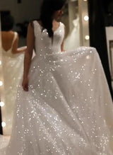 Princess Open Back Wedding Dresses Sparkly Sequins-Dbrbridal