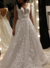 Princess Open Back Wedding Dresses Sparkly Sequins-Dbrbridal