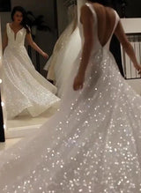 Princess Open Back Wedding Dresses Sparkly Sequins-Dbrbridal